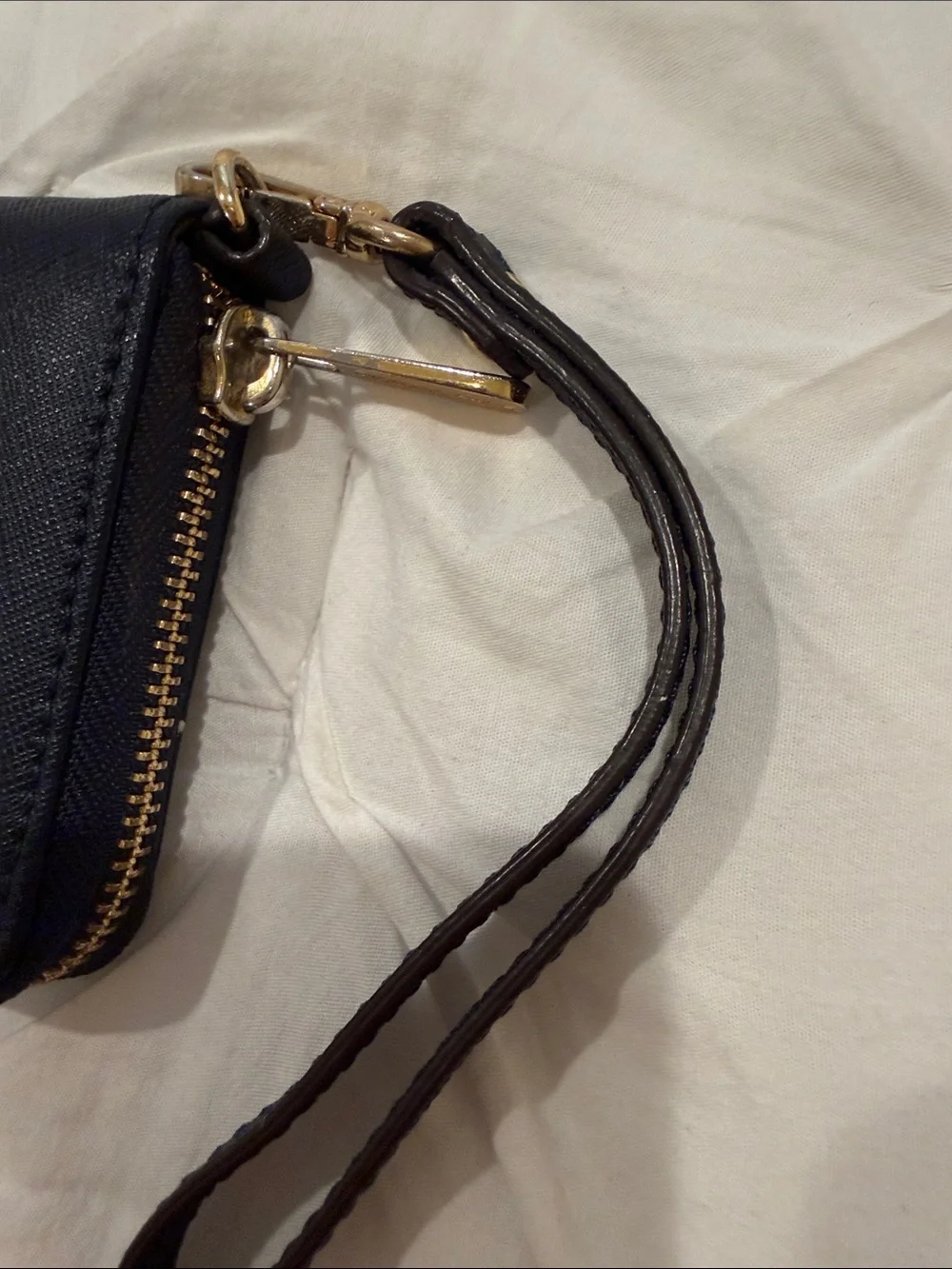 Michael Kors Blue Leather Zip Wristlet with Gold Plaque